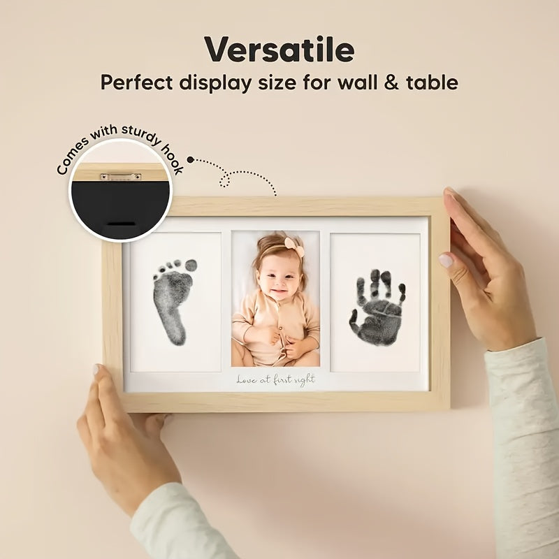 Cadre photo triple à grain bois noir et blanc 20,32x40,64 cm avec texte pour bureau ou mur, avec carnet d’impression inclus - Cadre souvenir pour empreintes de mains et de pieds, cadeau DIY pour nouvelle maman, style classique, orientation horizontale, re