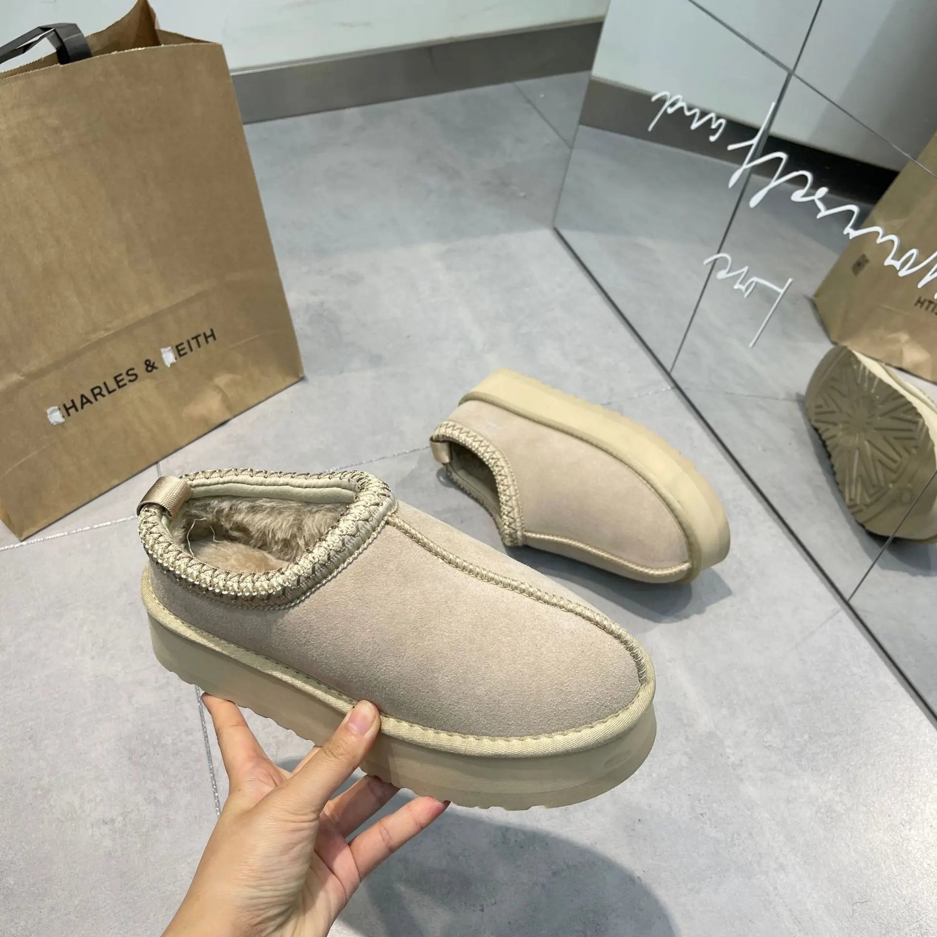 PRUGGI automne hiver fond épais tissé en peau de mouton bottes femmes sans lacet bottes de neige décontracté bout rond plate-forme bottines