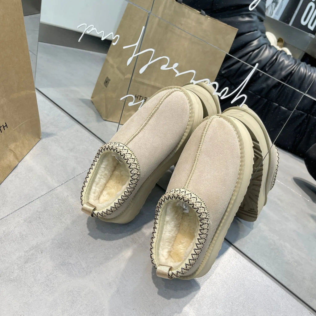 PRUGGI automne hiver fond épais tissé en peau de mouton bottes femmes sans lacet bottes de neige décontracté bout rond plate-forme bottines