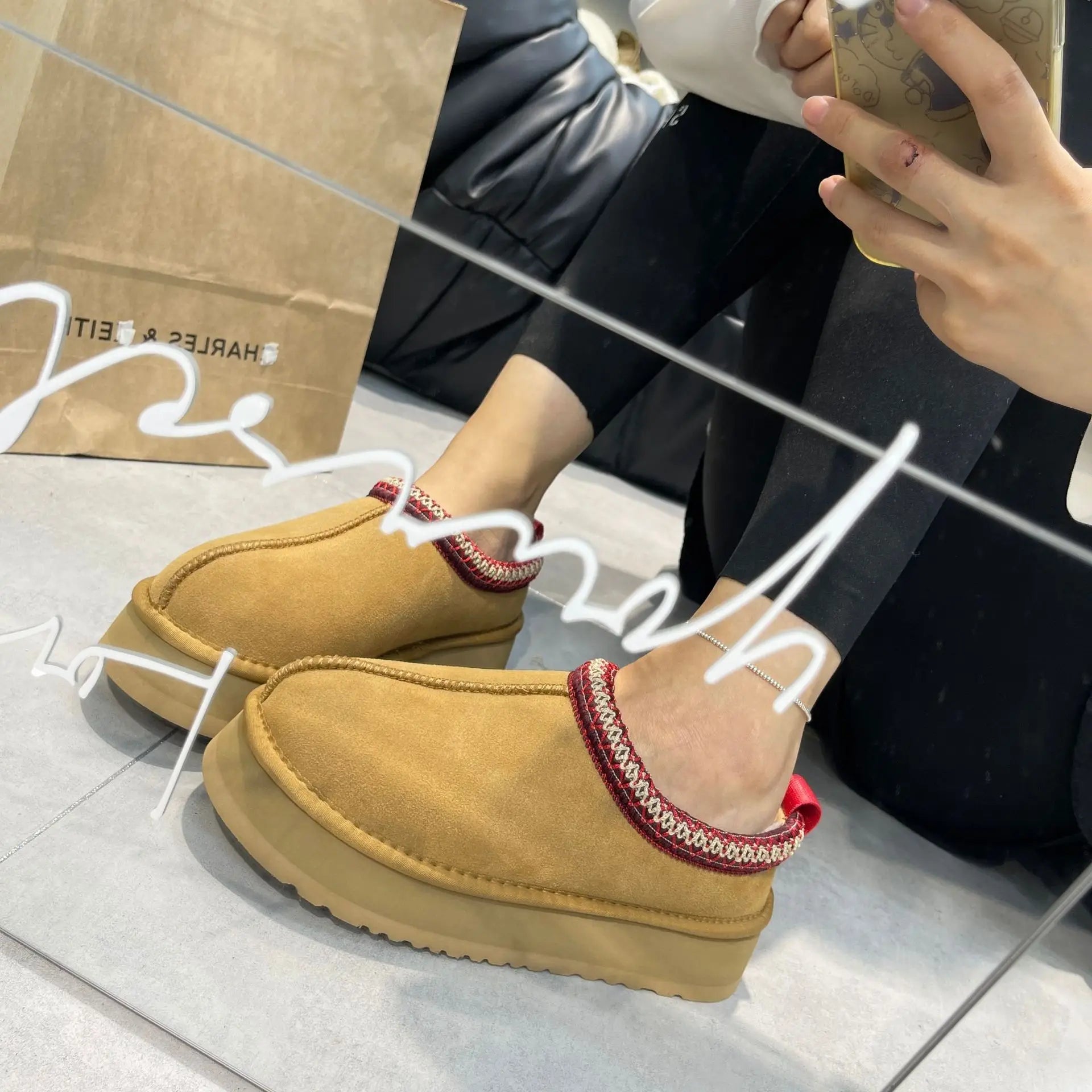 PRUGGI automne hiver fond épais tissé en peau de mouton bottes femmes sans lacet bottes de neige décontracté bout rond plate-forme bottines