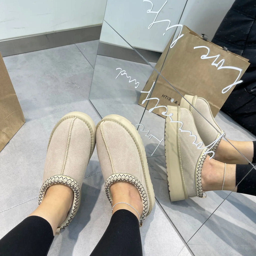 PRUGGI automne hiver fond épais tissé en peau de mouton bottes femmes sans lacet bottes de neige décontracté bout rond plate-forme bottines