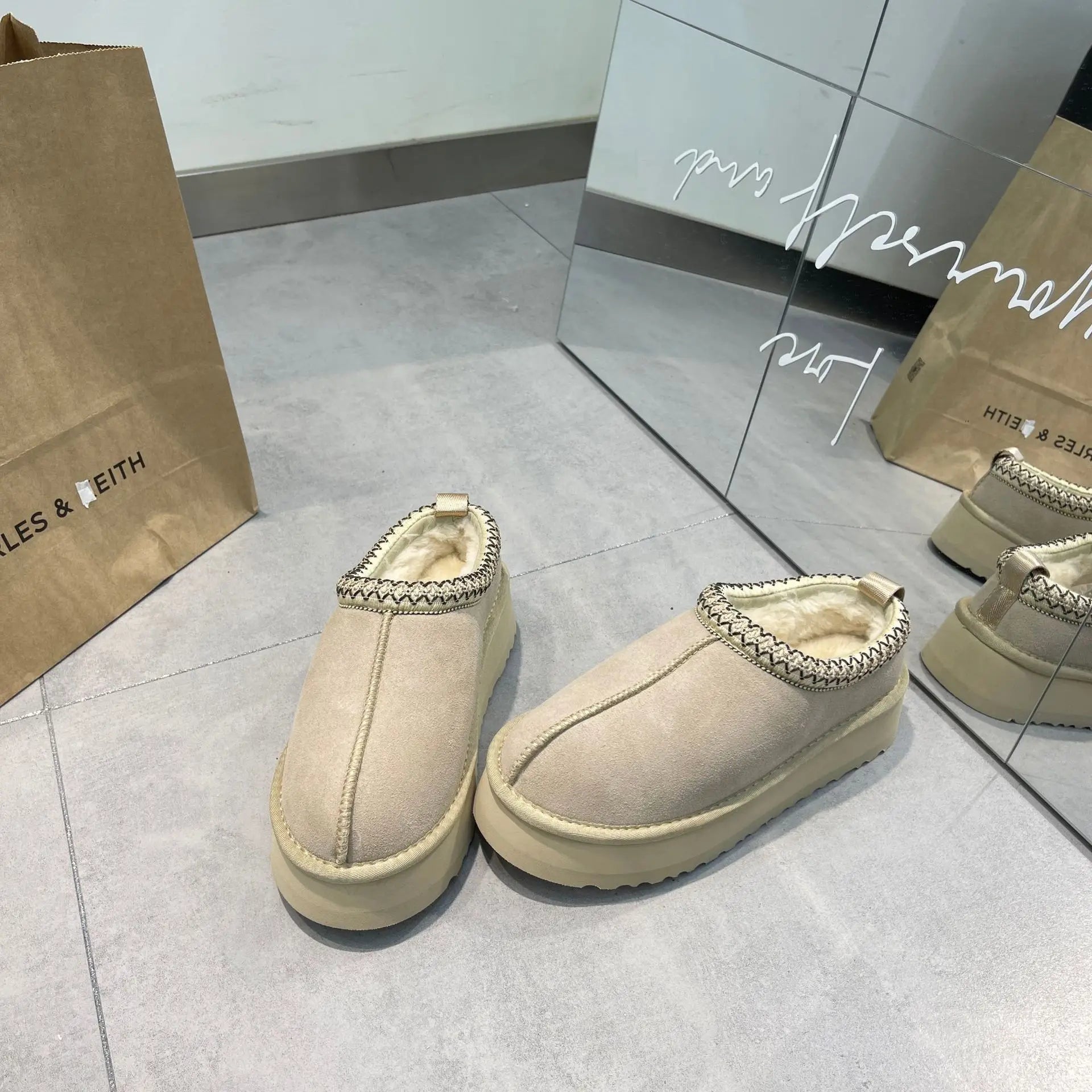 PRUGGI automne hiver fond épais tissé en peau de mouton bottes femmes sans lacet bottes de neige décontracté bout rond plate-forme bottines