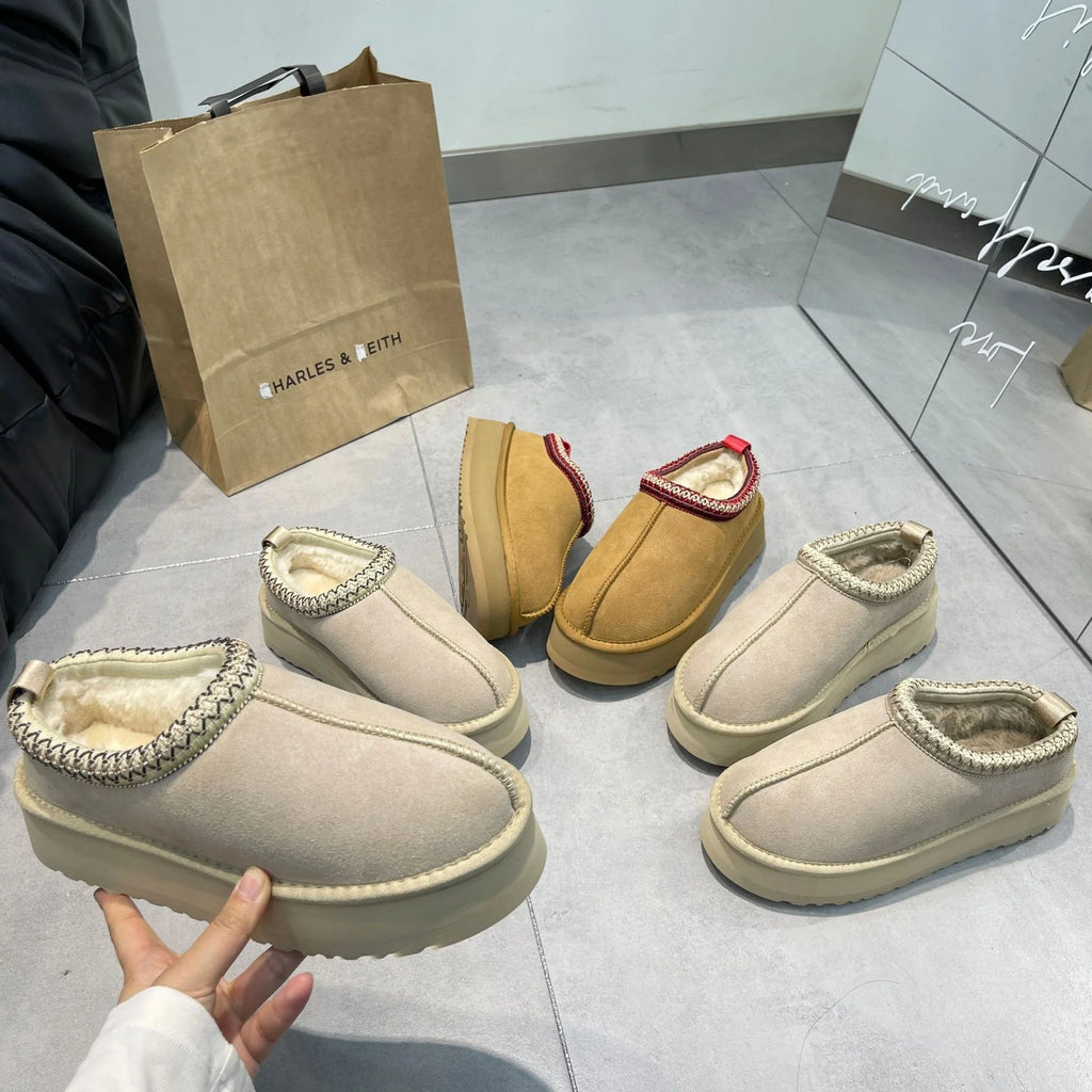 PRUGGI automne hiver fond épais tissé en peau de mouton bottes femmes sans lacet bottes de neige décontracté bout rond plate-forme bottines