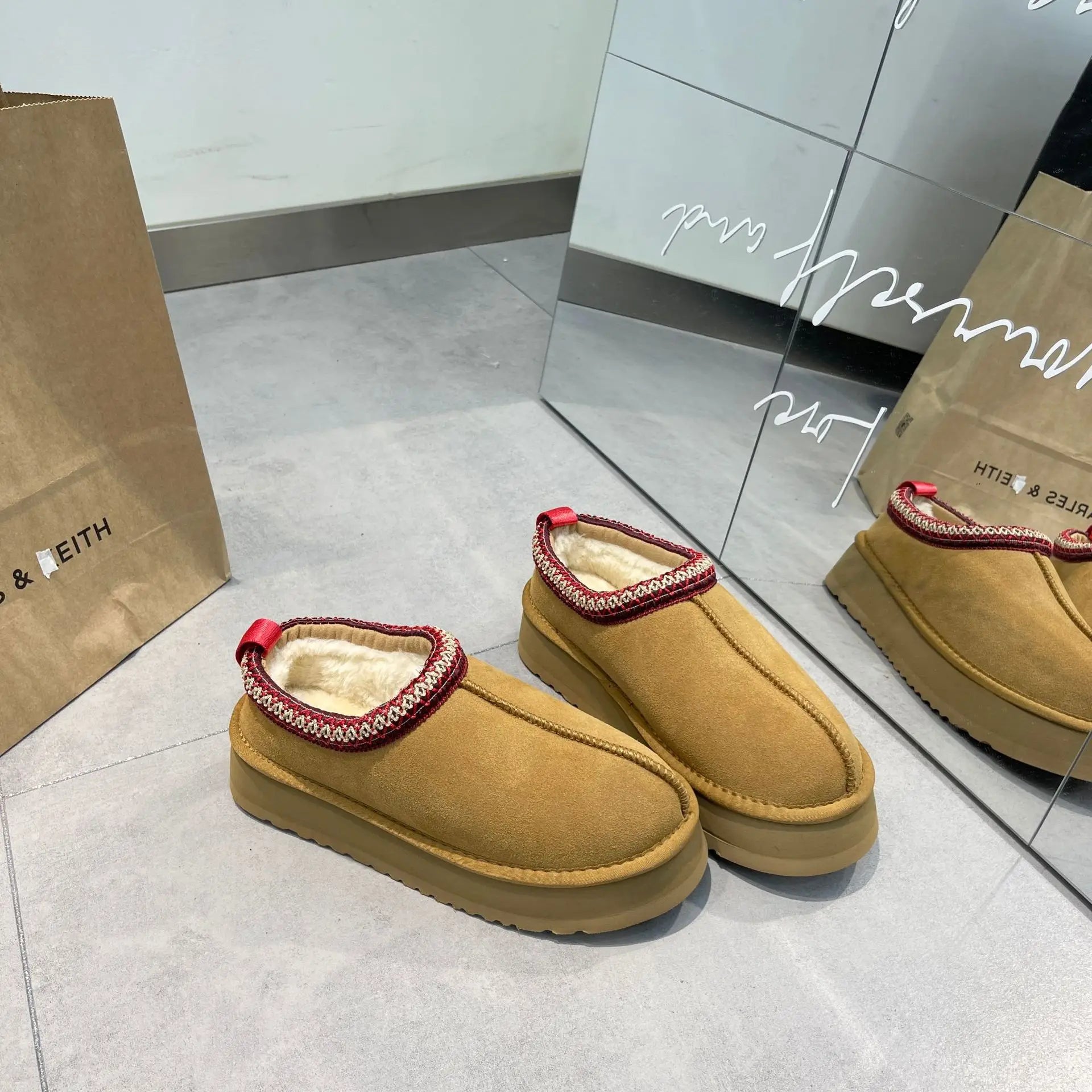 PRUGGI automne hiver fond épais tissé en peau de mouton bottes femmes sans lacet bottes de neige décontracté bout rond plate-forme bottines