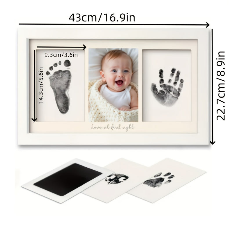 Cadre photo triple à grain bois noir et blanc 20,32x40,64 cm avec texte pour bureau ou mur, avec carnet d’impression inclus - Cadre souvenir pour empreintes de mains et de pieds, cadeau DIY pour nouvelle maman, style classique, orientation horizontale, re