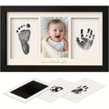 Cadre photo triple à grain bois noir et blanc 20,32x40,64 cm avec texte pour bureau ou mur, avec carnet d’impression inclus - Cadre souvenir pour empreintes de mains et de pieds, cadeau DIY pour nouvelle maman, style classique, orientation horizontale, re